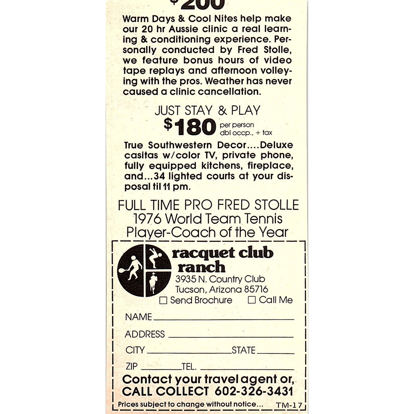 Rancho Bernardo Inn Tennis College San Diego CA 1977 Ad AF3-Q1