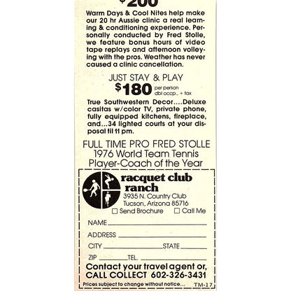 Rancho Bernardo Inn Tennis College San Diego CA 1977 Ad AF3-Q1