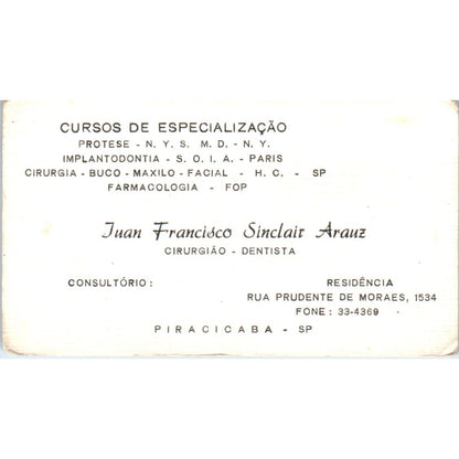 Cursos De Especialização Juan Francisco Sinclair Arauz Dentista Vtg Card SD8-B17