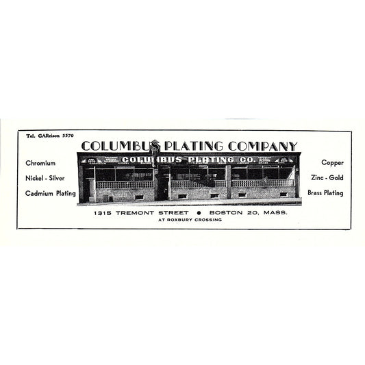 Columbus Plating Company 1315 Tremont Street Boston 1950 Ad AF6-6