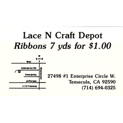 Lace N Craft Depot Temecula CA Vintage Business Card SC9-B8