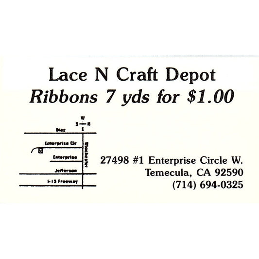 Lace N Craft Depot Temecula CA Vintage Business Card SC9-B8