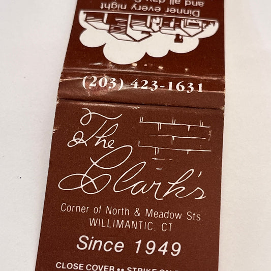 The Clark's Restaurant North & Meadow St Willimantic CT Matchbook TB8-MB-15