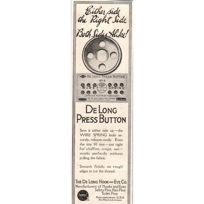 The De Long Hook and Eye Co Press Button Philadelphia 1918 Magazine Ad AF1-WH1