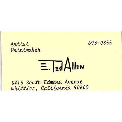 E. Ted Allen Artist Whittier CA Vintage Business Card SE3-B12