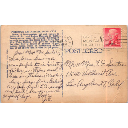 1950s Philbrook Art Museum Tulsa Oklahoma Vintage Original Postcard PD3
