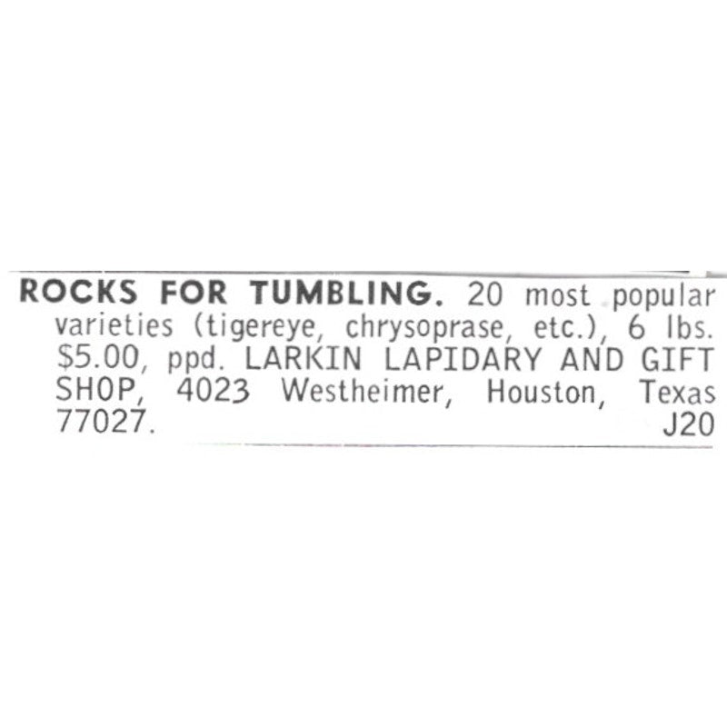 Larkin Lapidary & Gift Shop Rocks for Tumbling Houston TX 1972 Ad AF8-S25
