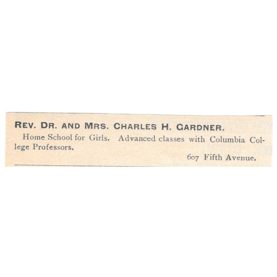 Rev. Dr. and Mrs. Charles H. Gardner Girls School 5th Ave NY 1892 Ad AK6-S5