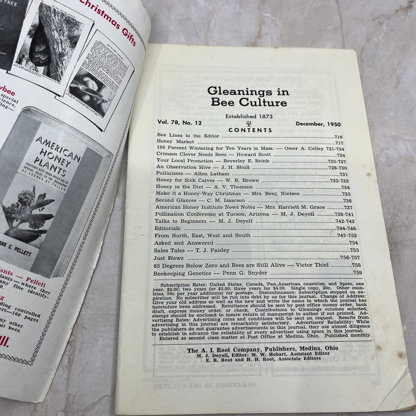 1950 December Gleanings in Bee Culture Magazine Bees Beekeeping Honey TD7