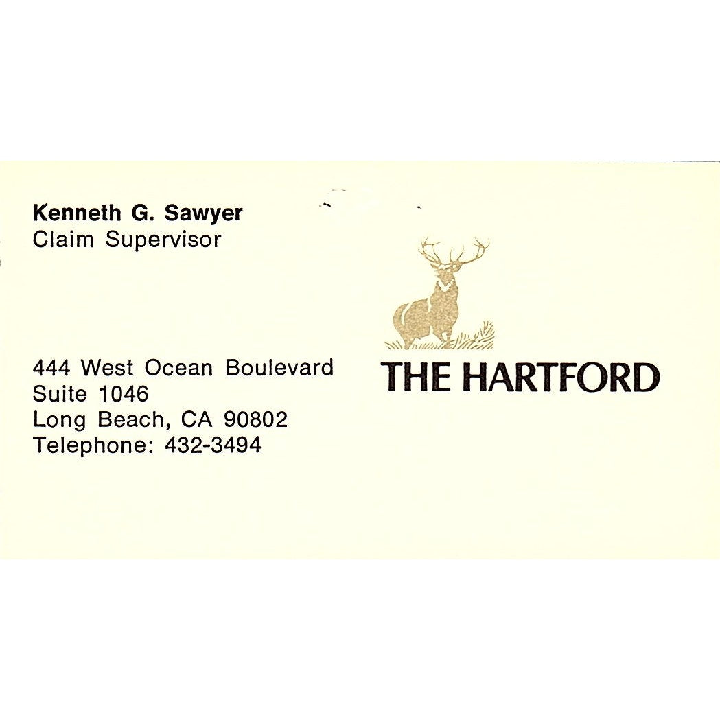 Kenneth G Sawyer The Hartford Long Beach Vintage Business Card SD9-B11