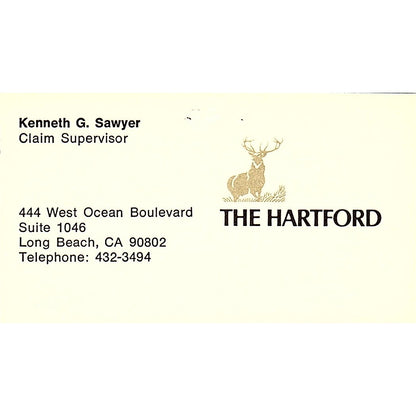 Kenneth G Sawyer The Hartford Long Beach Vintage Business Card SD9-B11