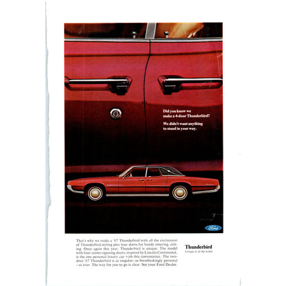 1967 Ford Thunderbird Red Automobile Car - Vintage Magazine Ad D20