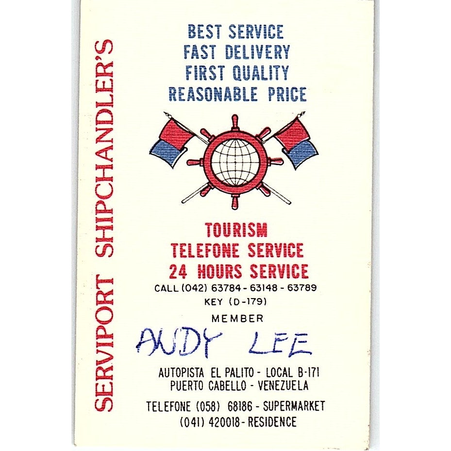 Andy Lee Tourism Telefone Service Puerto Cabello Venezuela Business Card SD9-B8