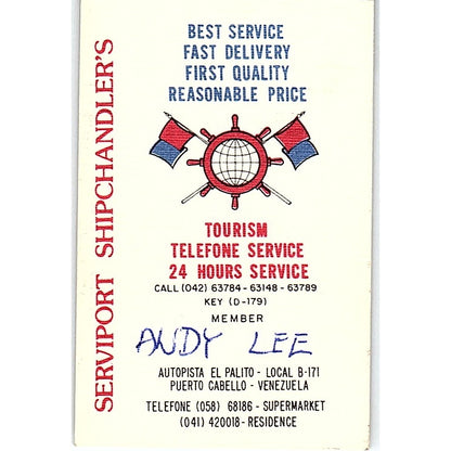 Andy Lee Tourism Telefone Service Puerto Cabello Venezuela Business Card SD9-B8