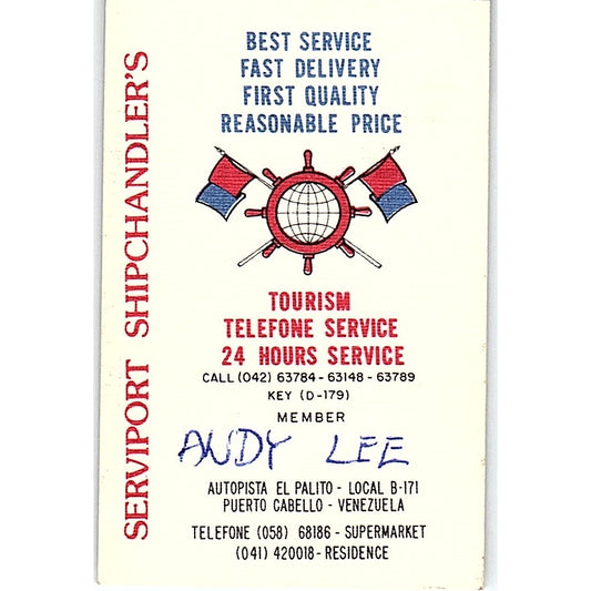 Andy Lee Tourism Telefone Service Puerto Cabello Venezuela Business Card SD9-B8