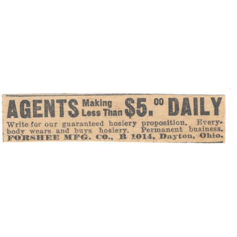 Forshee Mfg Co Agents Wanted Dayton OH 1910 Magazine Ad AF1-SS8