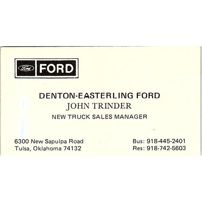 Denton-Easterling Ford John Trinder Tulsa OK Vintage Business Card SF3-B2