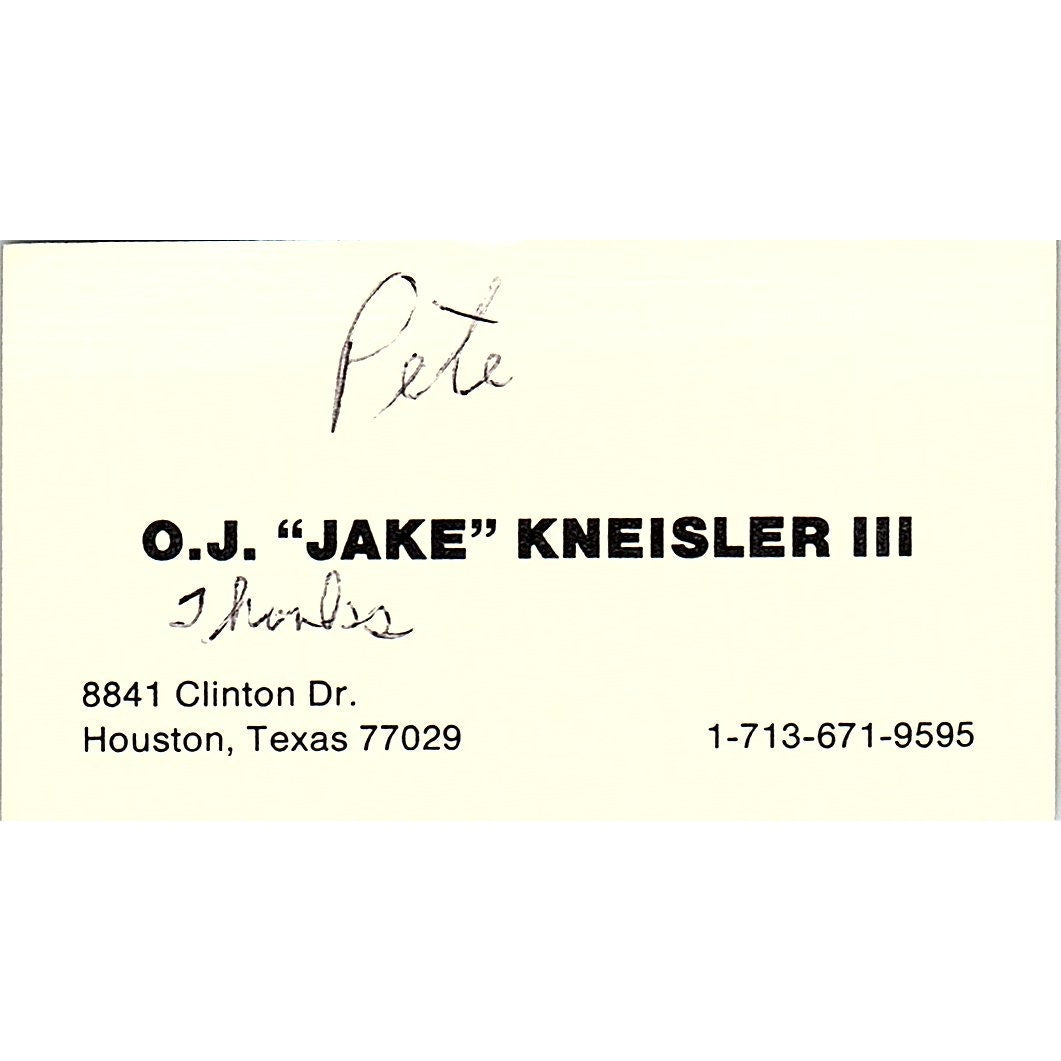 O.J. Jake Kneisler III Houston TX Vintage Business Card SD9-B14