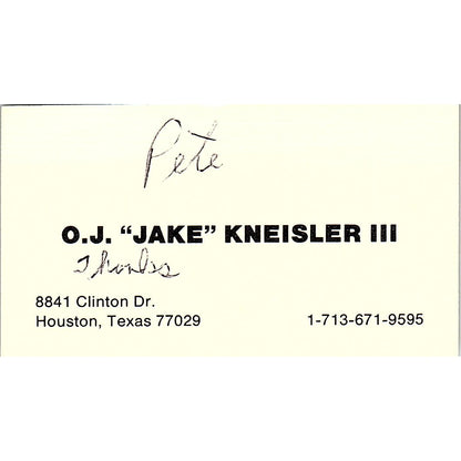 O.J. Jake Kneisler III Houston TX Vintage Business Card SD9-B14