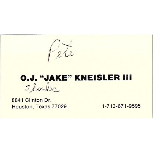 O.J. Jake Kneisler III Houston TX Vintage Business Card SD9-B14