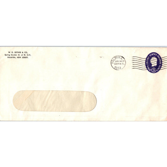 1953 W.G. Seither & Co Palmyra New Jersey Postal Cover Envelope TH9-L2