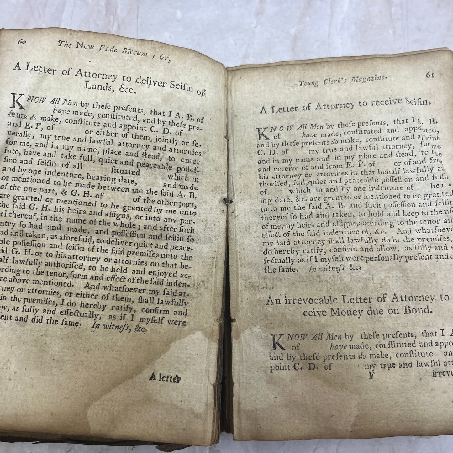 1794 The New Vade Mecum Young Clerk's Magazine Law Book Thomas Spencer TG8-B6