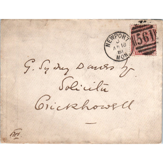 1881 Postal Cover Newport 561 to Crickhowell Wales P4-7