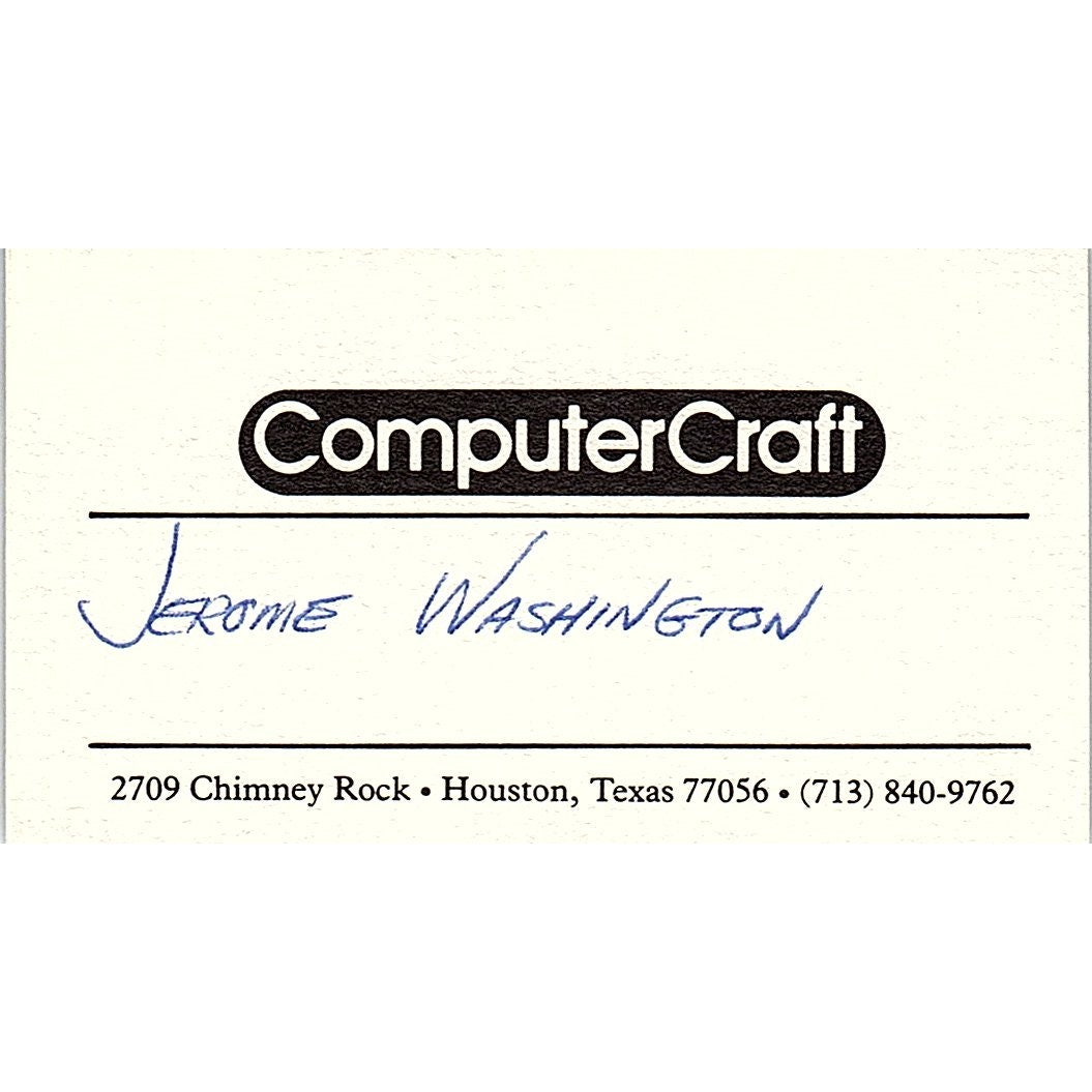 Jerome Washington ComputerCraft Houston TX Vintage Business Card SD9-B2