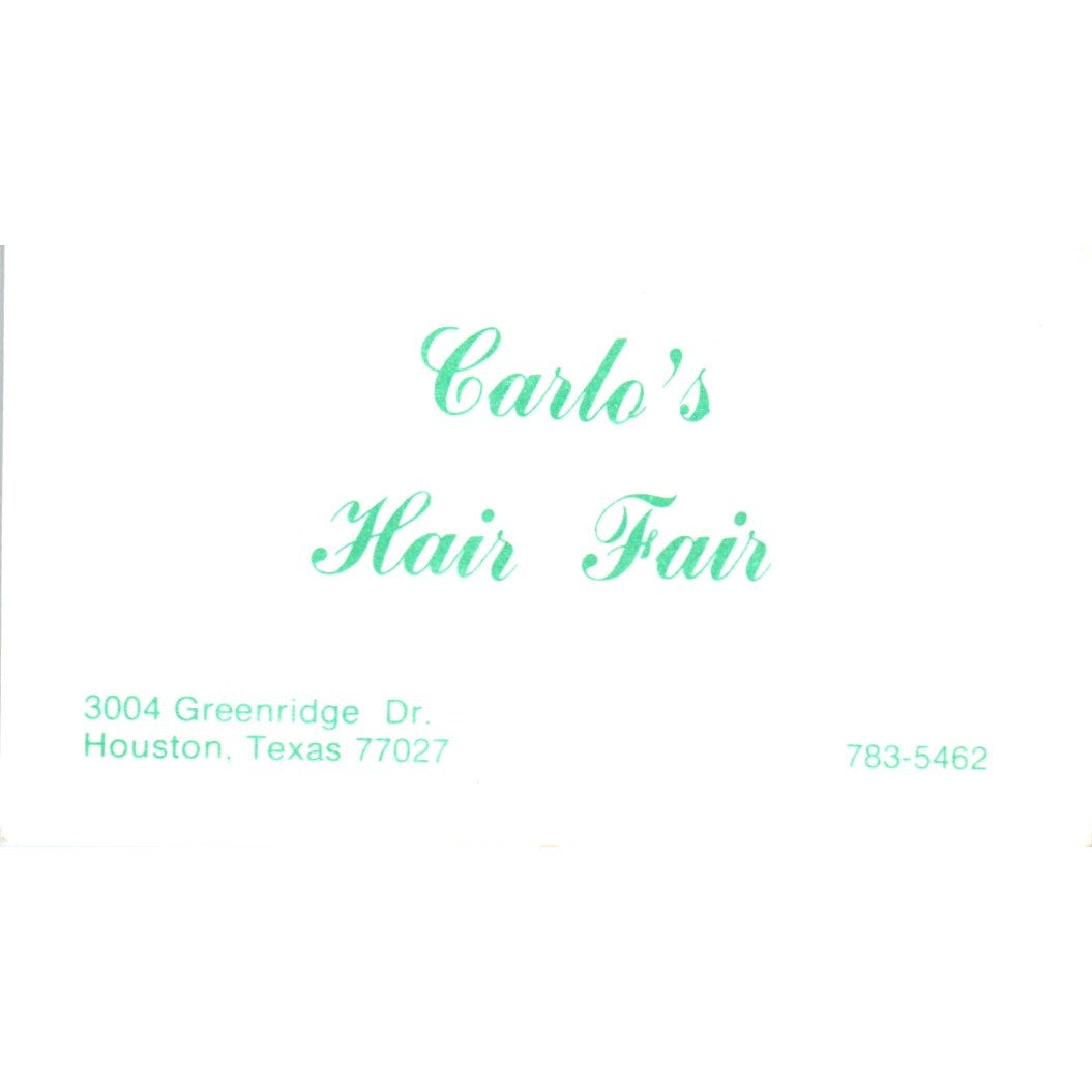 Carlo's Hair Fair Houston TX Vintage Business Card SD8-B11