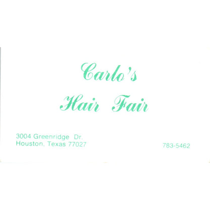 Carlo's Hair Fair Houston TX Vintage Business Card SD8-B11