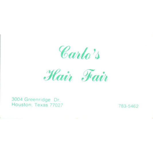 Carlo's Hair Fair Houston TX Vintage Business Card SD8-B11