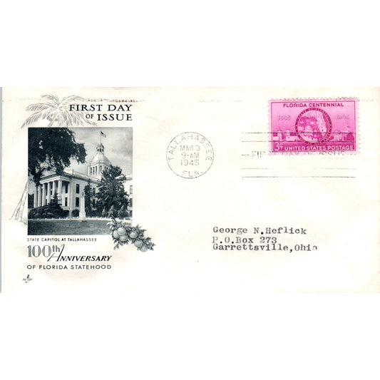 1945 Florida Statehood Centennial First Day of Issue Postal Cover TI5-PC1