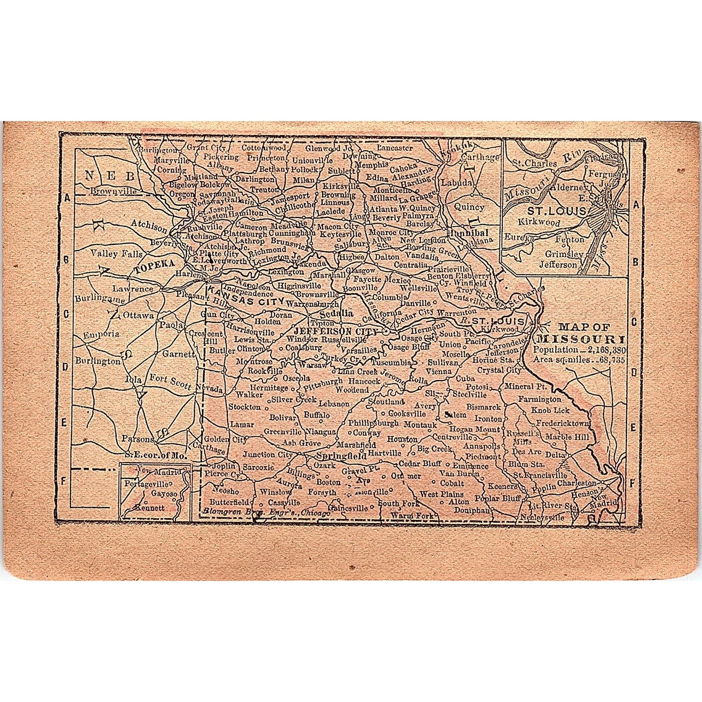 Antique 1889 Map of Missouri 1889 Pocket Map Engraving SAG4-H3