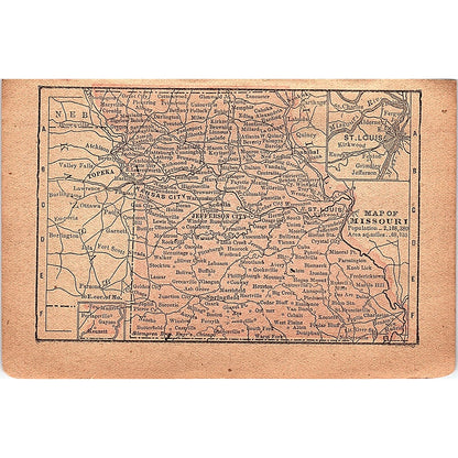 Antique 1889 Map of Missouri 1889 Pocket Map Engraving SAG4-H3