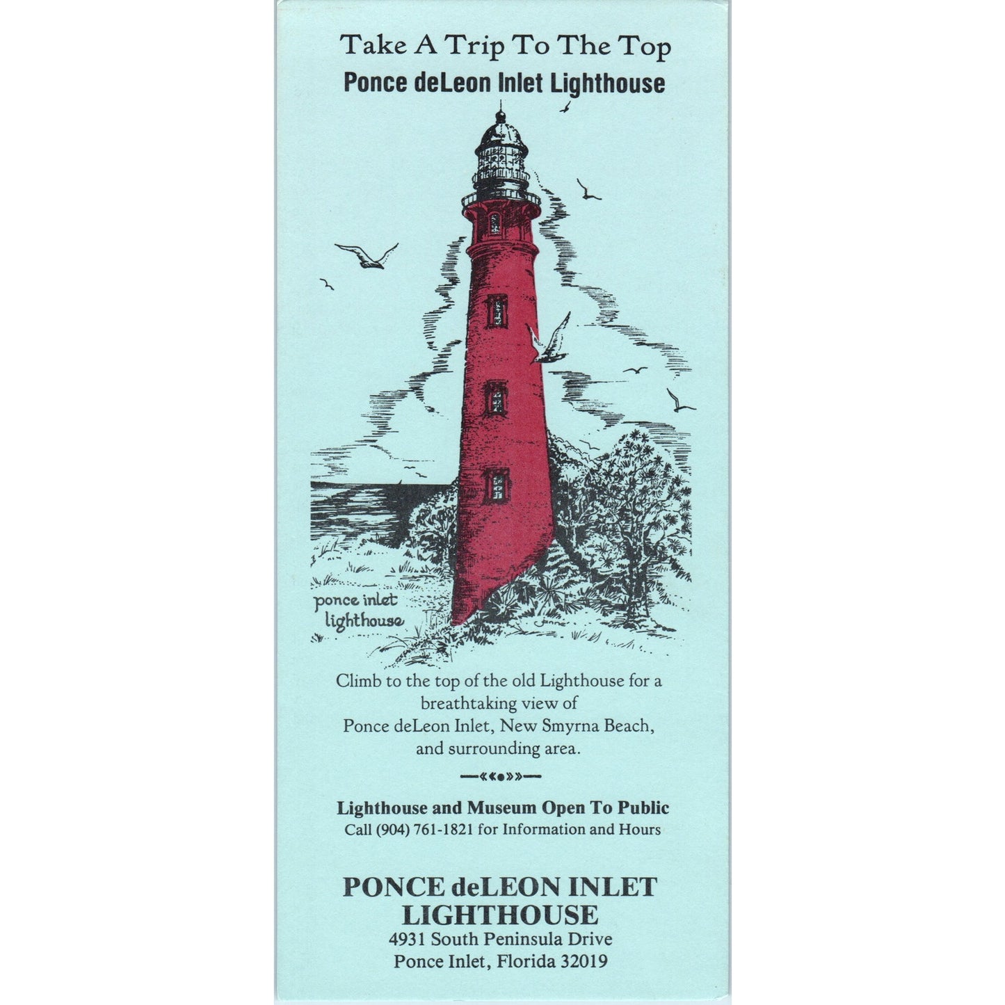 Vintage Ponce De Leon Inlet Lighthouse Ponce Inlet Florida Leaflet TF4-B3