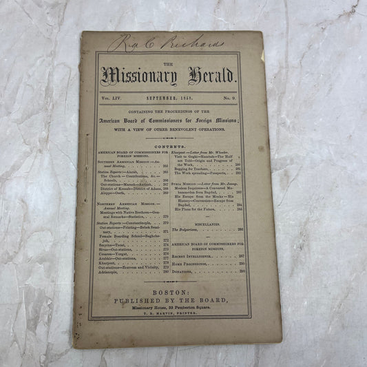 The Missionary Herald Magazine Sept 1858 Southern Armenian Mission TG8-Z