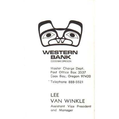 Lee Van Winkle Western Bank Coos Bay Oregon Vintage Business Card SE3-B8