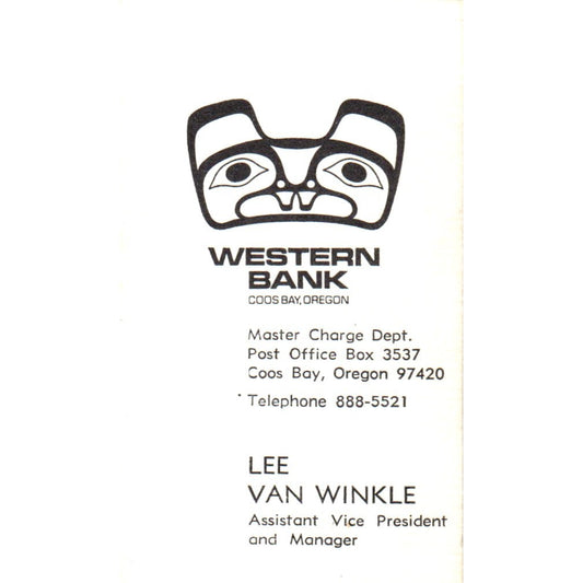 Lee Van Winkle Western Bank Coos Bay Oregon Vintage Business Card SE3-B8