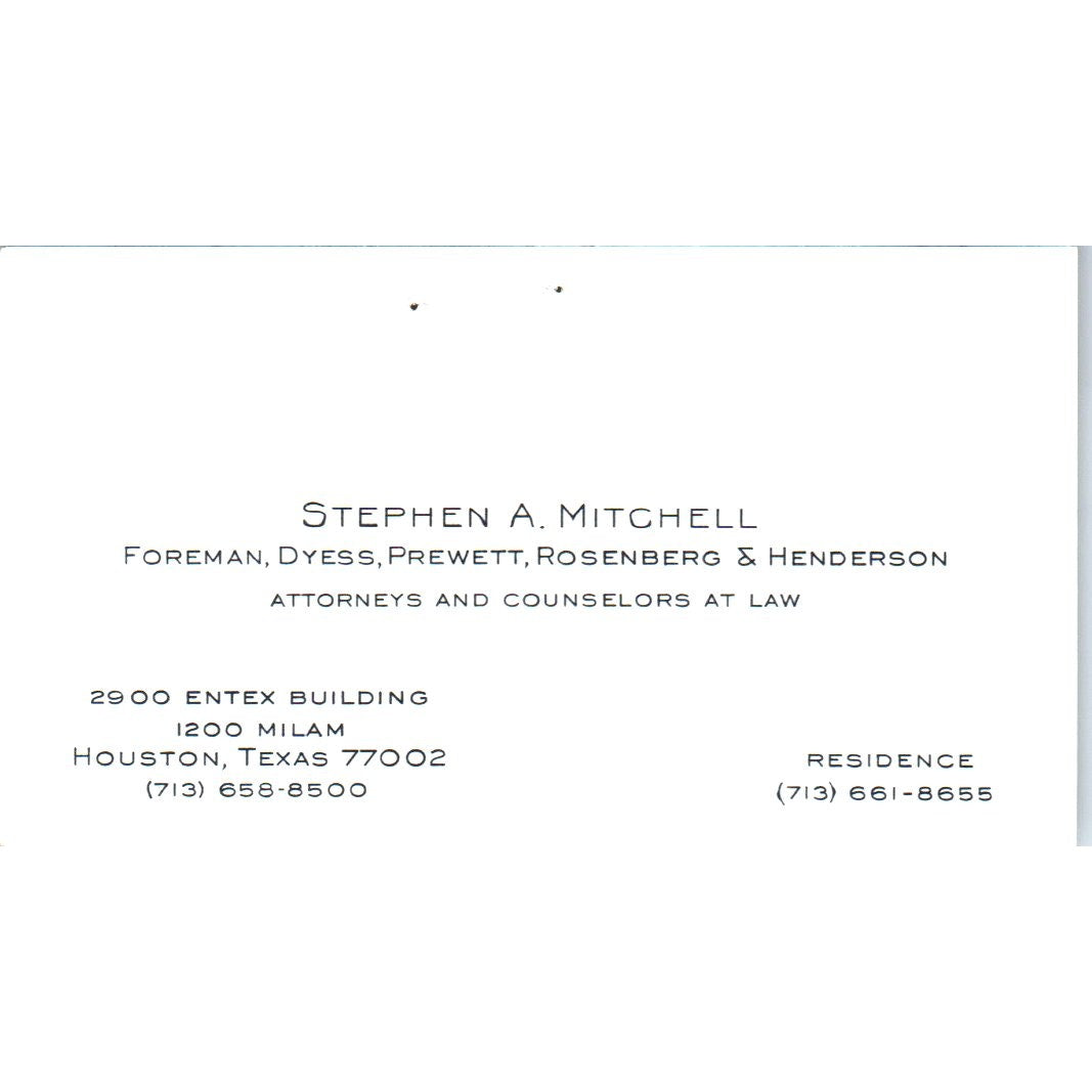 Stephen A Mitchell Attorneys Houston Vintage Business Card SD8-B18