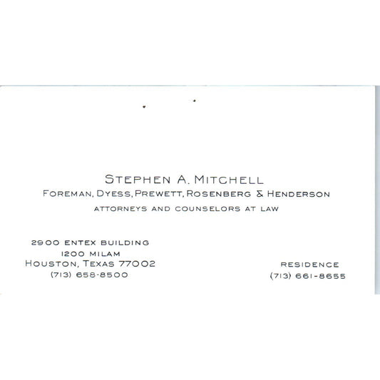Stephen A Mitchell Attorneys Houston Vintage Business Card SD8-B18