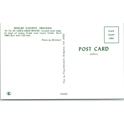 Shelby County Lewis Creek Bridge Indiana Vintage Covered Bridge Postcard PC16