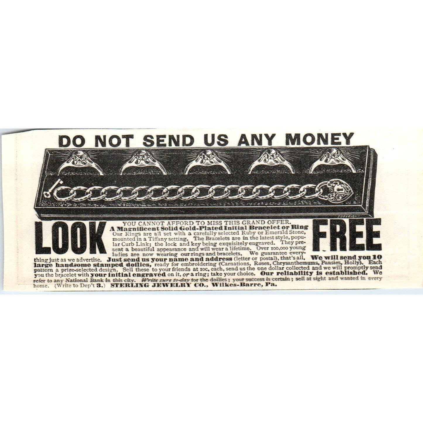 Sterling Jewelry Co Wilkes-Barre PA c1905 Original Magazine Advertisement AE7-A1