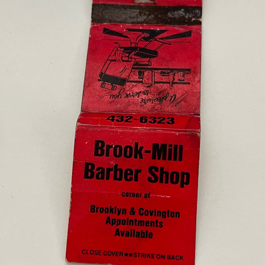 Brook-Mill Barber Shop Corner Brooklyn & Covington Vintage Matchbook TB6-MB2-14