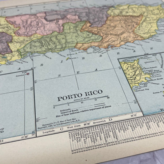 Map of Porto Rico Puerto Rico Double Sided 1910 Print V14-7