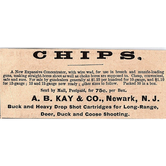 A.B. Kay & Co Heavy Drop Shot Cartridges Newark NJ 1878 Ad AG2-M13