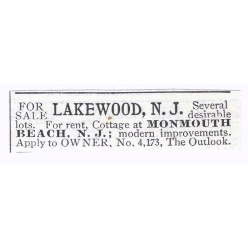 Lakewood NJ Real Estates Monmouth Beach c1918 Original Advertisement AE5-SV5