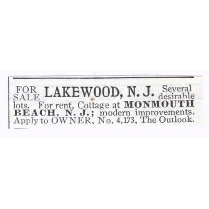 Lakewood NJ Real Estates Monmouth Beach c1918 Original Advertisement AE5-SV5