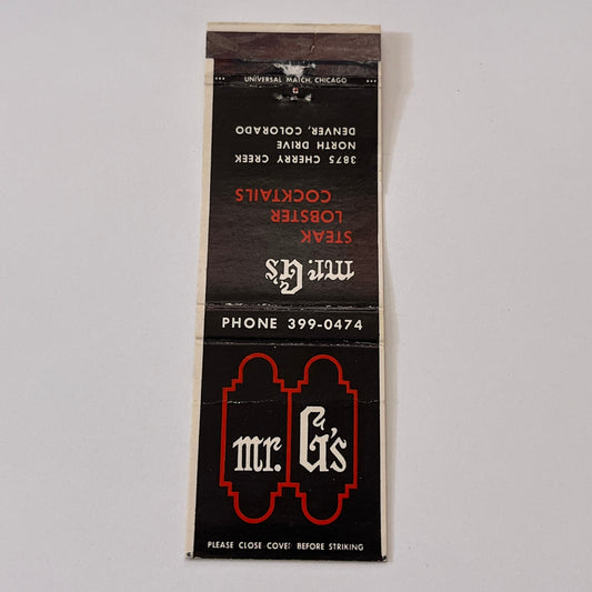 Mr. G's Steak Lobster Denver CO Vintage Matchbook Cover TB6-MB1-15