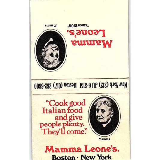 Mama Leone's Italian Restaurants Boston NY Vintage Matchbook TB6-MB2-12