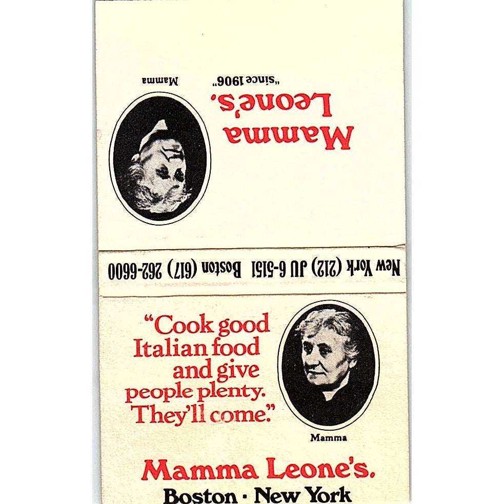 Mama Leone's Italian Restaurants Boston NY Vintage Matchbook MM5-8